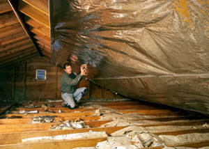 A radiant barrier installed in a Marshalltown attic